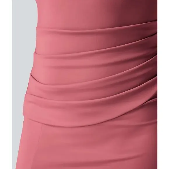 NWT HALARA Softlyzero Airy Square Neck Corset Ruched Bodycon Midi Dress Size M - Picture 4 of 8